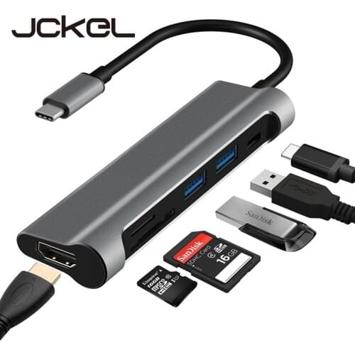 JCKEL HUB TYPE-C USB 3.1 to HDMI SD/TF Card Reader USB Type C Charging Port 2 USB 3.0 HUB Adapter for MacBook Pro Type C HUB