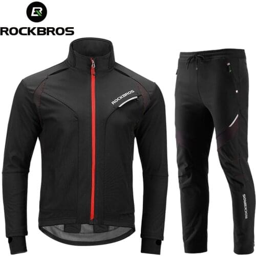 ROCKBROS Winter Cycling Clothing Set Men Women Bicycle Cycling Jersey Top and Pants Windproof Fleece Thermal Skiing Sportswear