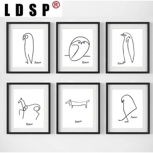 LDSP Home Decor Nordic Minimalist Picasso Animals Prints Line Drawing Canvas Painting Scandinavian Poster Wall Art Picture