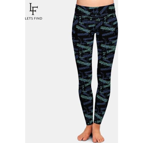 LETSFIND new arrival fashion women warm leggings music notes print high waist plus size Elastic fitness pants