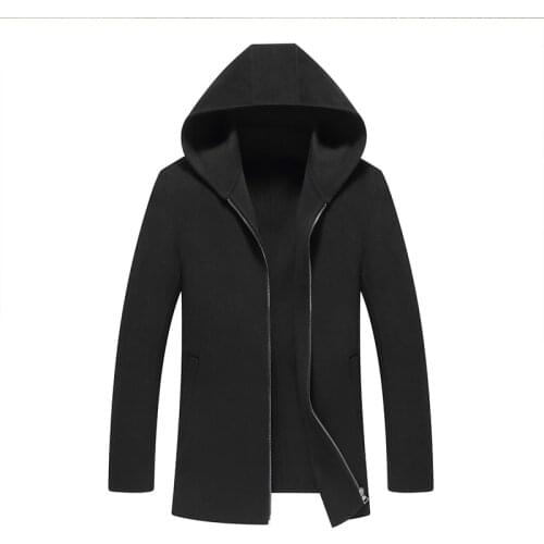 Fashion Black Hooded Wool Coat Men 2018 Brand New Breasted Mens Winter Long Trench Coat Plus Size M-4XL