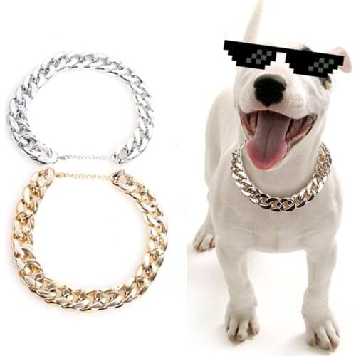 Fashion Pet Puppy Cats Chain Collar Necklace Thick Puppy Necklace Gold/Silver Safety Collars for Small Medium Dogs Pet Supplies