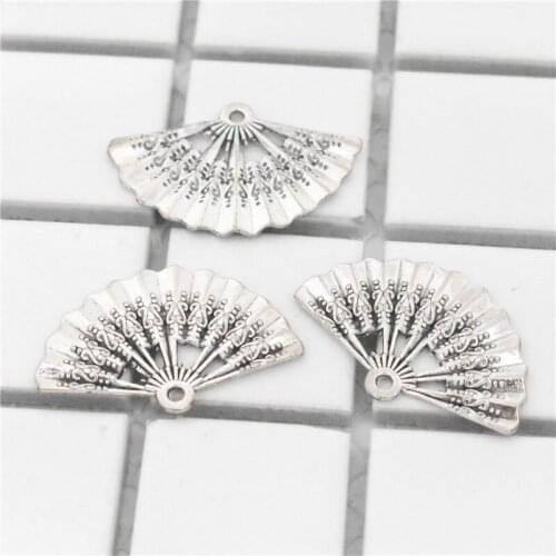 NEW 10pcs 33x21mm Antique Silver Color Plated Fan Charms Pendant For Making DIY Handmade Jewelry