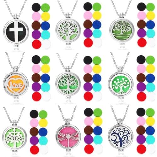 New Aromatherapy Jewelry Tree of Life Aroma Essential Oil Diffuser Perfume Locket Pendant Aroma Necklace (Free 10pc pad)