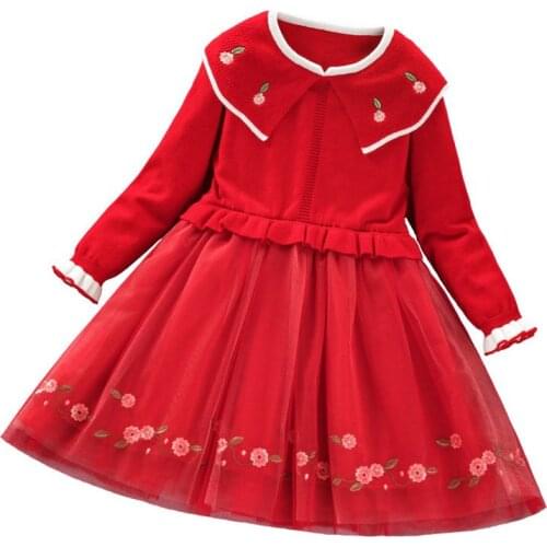 2020 Autumn Kids Dresses for Girls Long Sleeve Flower Dress Princess Sweaters Knitted Dress Kids Christmas Clothes Vestidos
