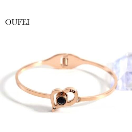 OUFEI Rose gold heart bracelets bangles for lovers stainless steel jewelry bracelets for women jewellery accessories