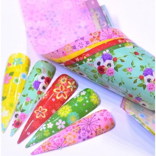 4*15cm Transfer Foil Flame Rose Nail Stickers Colorful Laser Nail Art Transfer Sticker Decorations Nail Supplies