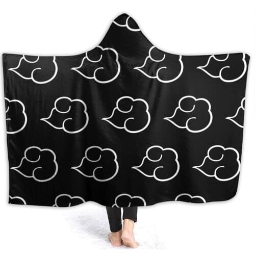 Portable warm flannel Akatsuki Symbol 2 Hooded Blanket Anime Cartoon blankets for airplane travel Bedspread Wrap