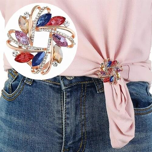 Stunning Mixed Color Crystals Women Clothes Accessories Pin Brooch New Design Ladies Shirt Buckle Broach