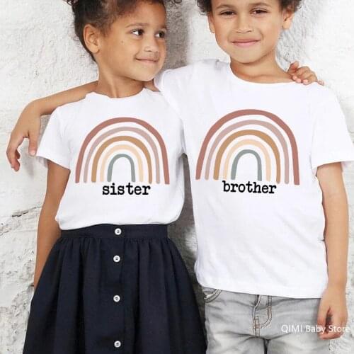 Rainbow Brother and Sister Kids T-shirts Family Look Rainbow T-shirts Children Fashion Tee Shirt Hot Sale Rainbow Clothes