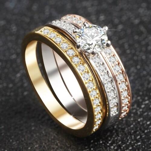 Luxury Zircon Three-layer Ring Romantic temperament High-grade Female Engagement