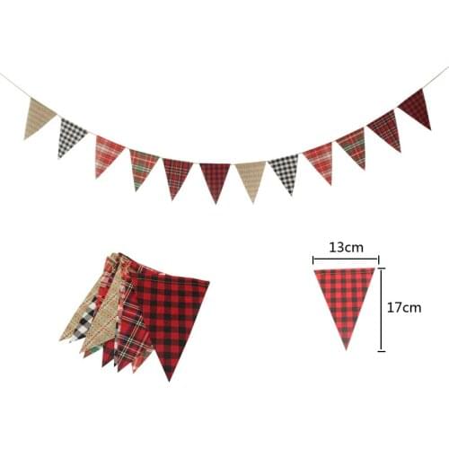 1Pcs Christmas Plaid Pennant Banner, Buffalo Plaid Checkered Bunting Banner Garland for Christmas Wedding Birthday Party Decor