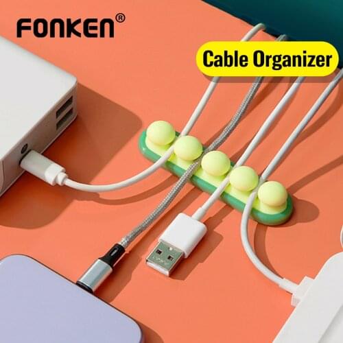 Silicone USB Cable Organizer 4 Clips Cable Winder in Car Desktop Tidy Management Wire Holder for Earphone Mice Cord Organizer
