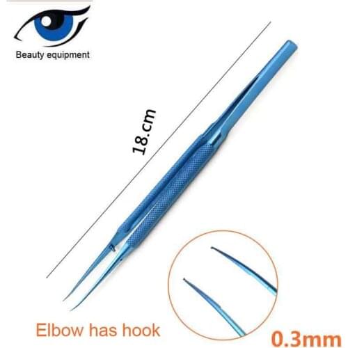 Titanium alloy Microscopic tweezers straight elbow corner head with hook head width 0.3MM