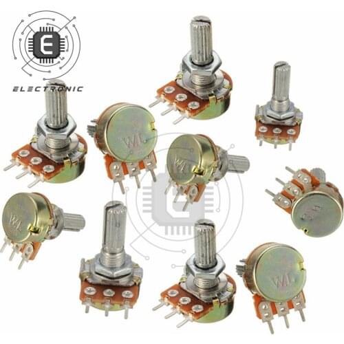 WH148 1K 2K 5K 10K 20K 50K 100K 250K 500K 3Pin Shaft Linear Taper Rotary Potentiometer 15mm Shaft With Nuts And Washers
