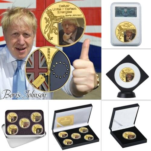 WR British Prime Minister Boris Johnson Gold Plated Coins Collectibles with Coin Holder Souvenir Coin Original Gift Dropshipping