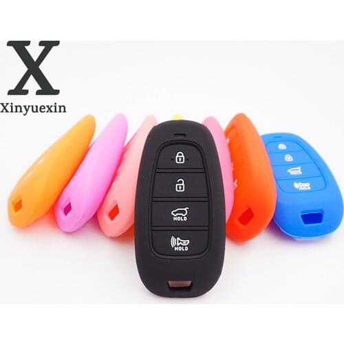 Xinyuexin 4 Buttons Silicone Car Key Cover for Hyundai i30 i35 i40 Kona Azera Elantra Solaris Grandeur Remote Car-Styling