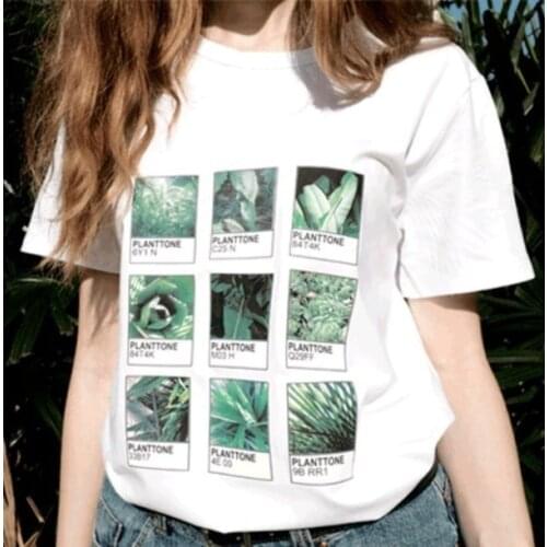 Kuakuayu HJN Planttone Plants Leaf Print T-Shirt Women Tumblr Fashion Cute Aesthetic White Tee