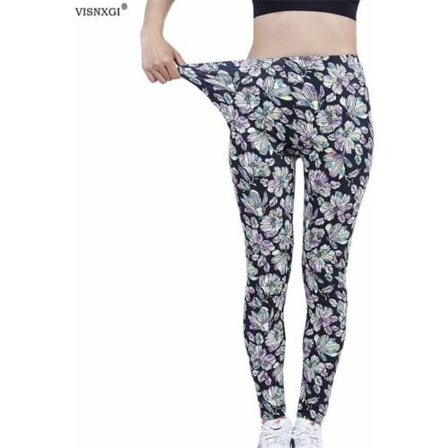 VISNXGI High Waist Fitness Leggings Women Workout Push Up Fashion Yellow Pink Flower Print Pattern Bodybuilding Slim Sportswear