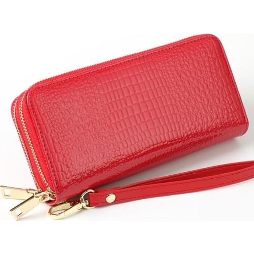 Women Wallet Ladies Coin Purse Long Bright Leather Crocodile Pattern Double Zipper Large-capacity Money Bags Card Holder Clutch
