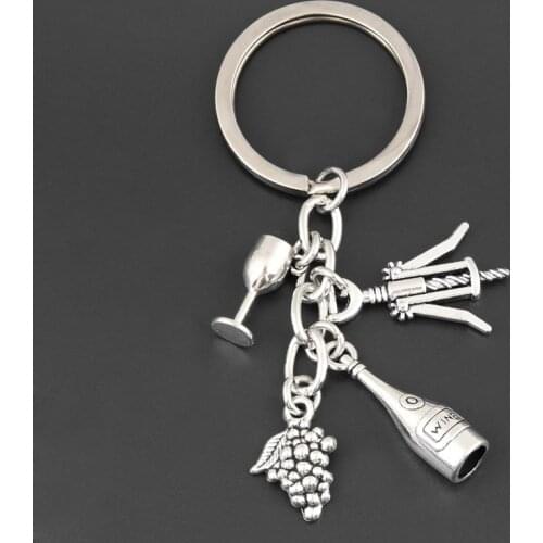 1pc Red Wine Charm Key Ring Grape Glass Cup Bottle Opener Keychain Gifts Fit Key Chains Jewelry For Women&Men