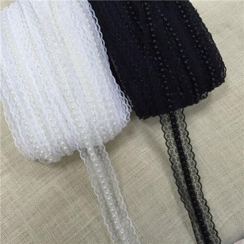 1Yards Embroidery Laces Beaded Fabric 4cm Black Lace Ribbon Beaded Fabric Bhite Lace Christmas Ribbon Trim Sewing Supplies PQ25