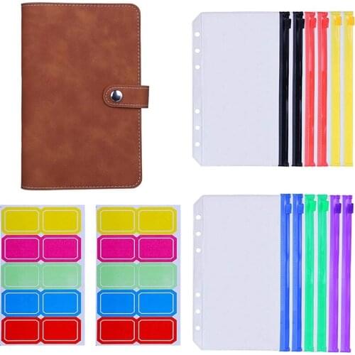 12Pcs A6 Colorful Zipper Loose-Leaf Bag with PU Leather Notebook Binder Cover Waterproof Cash Budget Envelope System