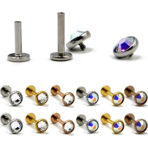 3pcs Mixed Color Flat CZ Gem Ear Cartilage Tragus Helix Piercing Labret Lip Studs Ring Internally Thread 16g Body Jewelry