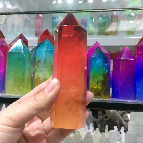 Angel Aura Titanium Quartz mix colour Crystal Wand Points Electroplating Crystal Healing