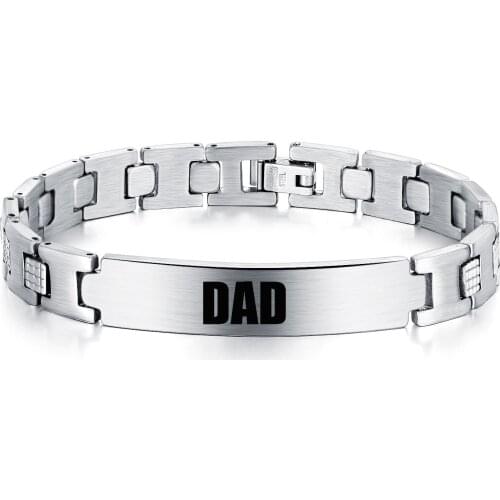 Personalized Stainless Steel Bracelets Custom Engraving Wristband for Men Dad Father Birthday Anniversary Gift