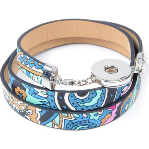 Chanfar Colorful Pattern Snap Button Leather Bracelet Wrap Lobster Clasp Bracelet For DIY 18MM Buttons Jewelry