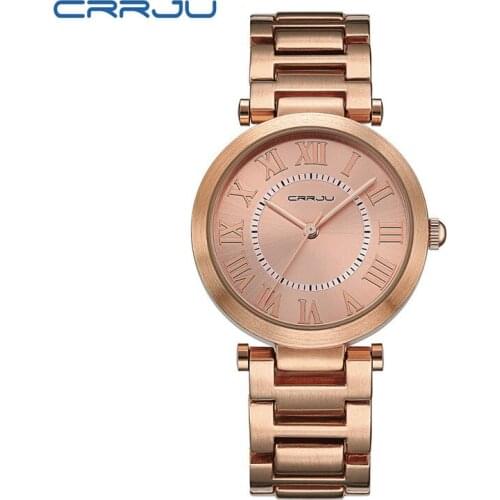 CRRJU 2123 Wrist Watch Original Brand Classic Full Gold Stainless Steel Quartz Ladies Watches Casual Watches
