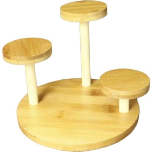 Wooden Eyeglass Display Holder Bamboo Three Round Display Stand Decoration