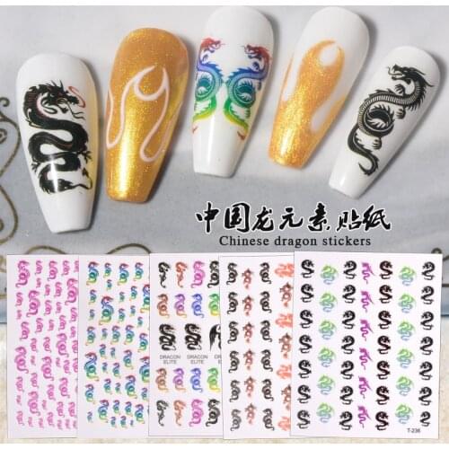Dragon Nail Stickers Red Black Colorful Dragons Decals Designs Self Adhesive DIY Manicure 3D Accessories Nails Art Decoration