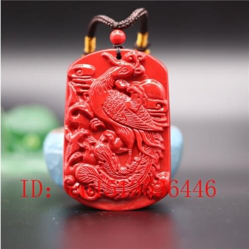 Chinese Natural Red Organic Cinnabar Phoenix Necklace Pendant Charm Jewellery Fashion Man Woman Lucky Amulet Gifts