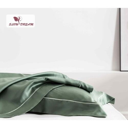 SlowDream Bedding Pillowcase 100% Pure Nature Silk Fabric Green Luxuey Silky Pillow Cover Adult Child Home Bedding 48x74cm Size