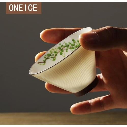 Tea Cup Chinese Style Delicate Handmade 50ml Small Jingdezhen Rough pottery Tea bowl Hand Painted Lotus Cup