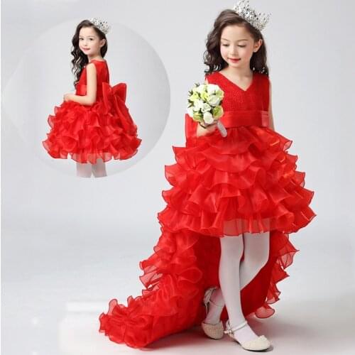 Summer Trailing Flower Girl Dress Elegant Party Wedding Birthday Ball Gown Bridesmaid Dress Bow-knot Princess Kid Clothes 8 10 Y