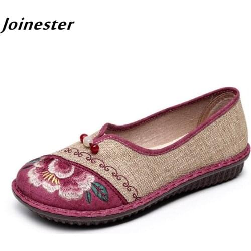 Round Toe Cotton Fabric Women Flats Ethnic Embroidered Loafers for Ladies Vintage Daily Flats Summer Shoes chaussure femme