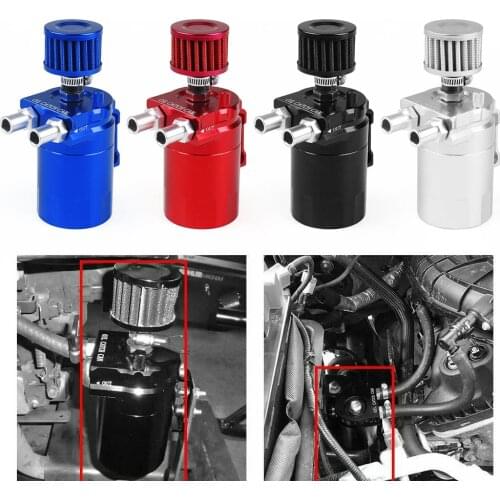 Oil Catch Can Reservoir Tank Universal With Mini Filter Breather Baffled Aluminum with 9mm &15mm Fittings Oil Dipstick