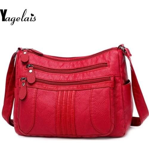 Fashion Women Bag Pu Soft Leather Shoulder Bag Multi-layer Crossbody Bag Quality High Capacity Bag Red/black Handbag For Women