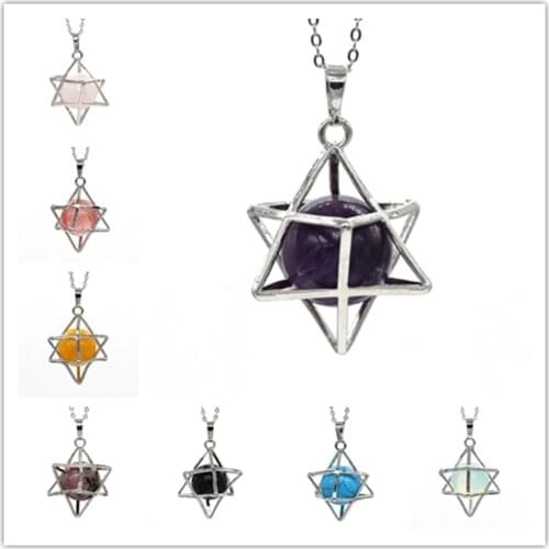 Trendy-beads Silver Plated Mer-ka-ba Star Point Tiger Eye Stone Pendant Rose Pink Quartz Jewelry