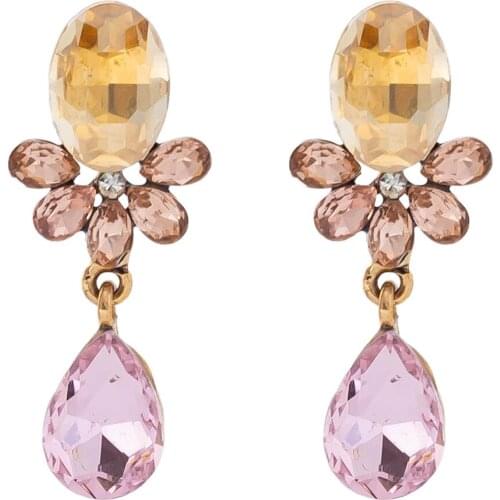 Fashion New Pink Crystal Rhinestone Drop Earrings for Women Girls Jewelry