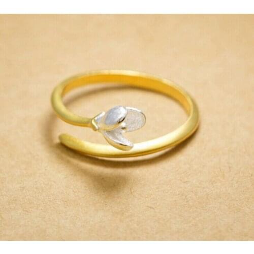 Fashion golden flower bud open rings for women Elegant korean adjustable ring jewelry for girls female gift