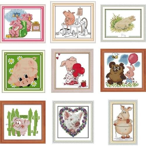 Joy sunday Little pig Animal Series 11CT14CT DIY cross stitch Home Decor Needlework counted crafts cross stitch kit