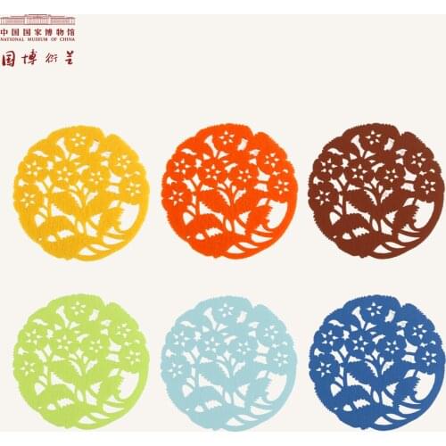 NATIONAL MUSEUM OF CHINA Drink Coasters Begonia Flowers Printed Hollow Placemat Creative Mats 6 Color Table Decor Gifts 2Pcs/Set