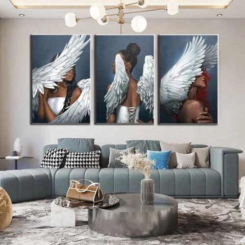 Angel Woman White Wings Poster and Print Wall Art Pictures Modern Feather Canvas Painting Scandinavian Decoration Cuadros