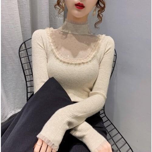 Room 198172 at 7 row 1 】 make half a turtle neck lace stitching turtleneck sweater 44 sequins cultivate morality