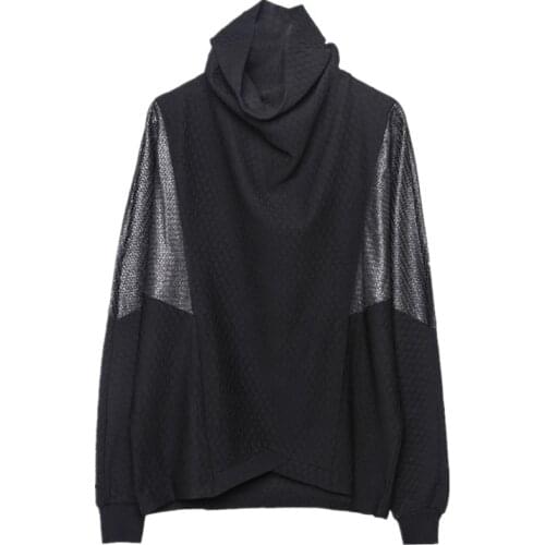A new line of dark dark personality color contrast patchwork dark hair stylist loose bat sleeve high collar hoodie coat male