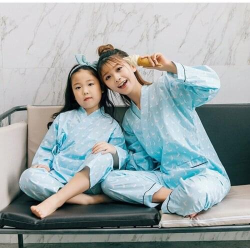 Spring/Summer 2021 New Japanese Kimono Pajamas Duckling Parent-child Sisters Pajama Set COTTON Cartoon Casual Matching Clothes